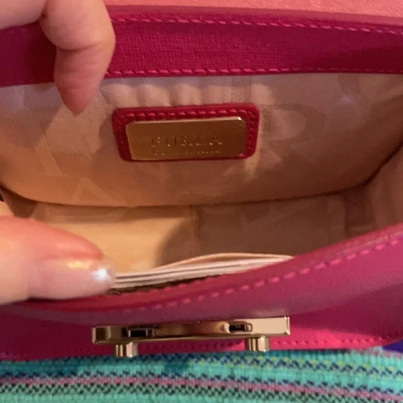 FURLA Mini Julia Pink long gold chain crossbody NWOT never Carried 💖 - Picture 6 of 9